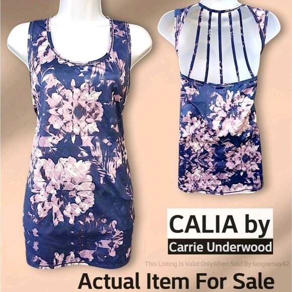 Calia Carrie Underwood Purple Floral Strappy Back Workout Tank Top Womens XL EUC - Picture 1 of 9